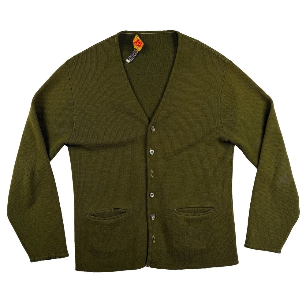 Vintage 60s Brentwood Cardigan Sweater Mens M Rockabilly Avocado Swing Bowling